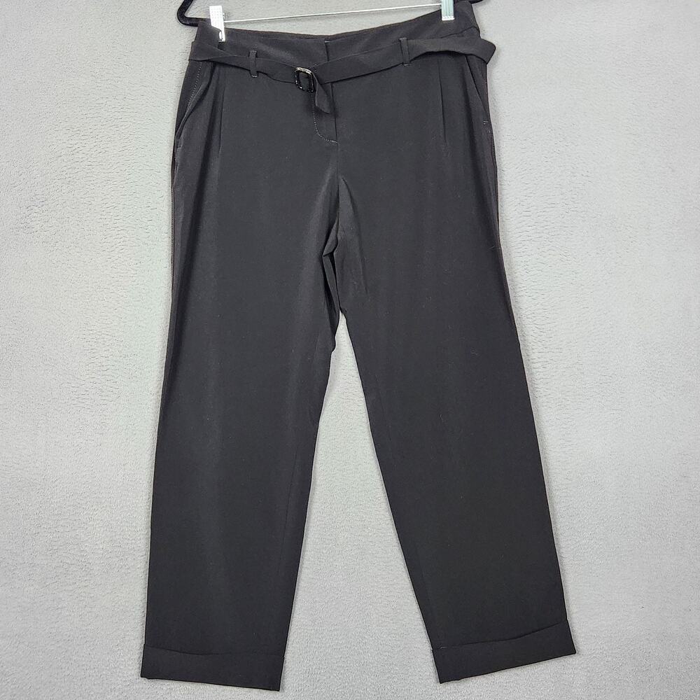 Max Mara Dress Pants Womens 12 Black Twill Straight Leg Stretch Belted Cuffed